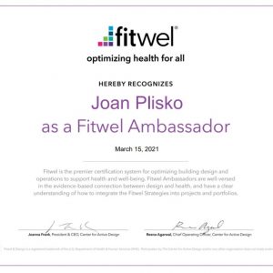 Joan Plisko Certified as Fitwel Ambassador